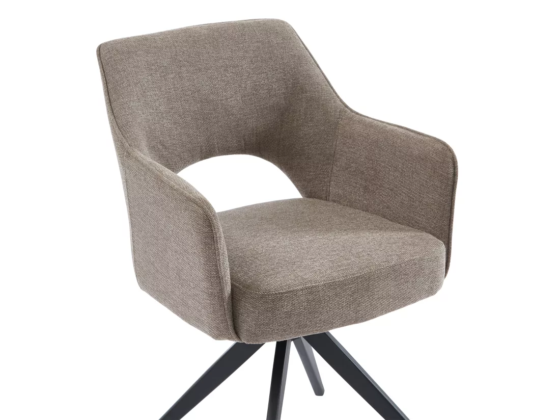 Chaise pivotante avec accoudoirs en tissu et métal noir - Taupe - KONYA