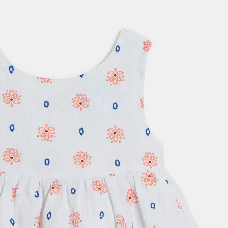 Robe à bretelles gaufrée et bloomer blanc bébé fille Rose