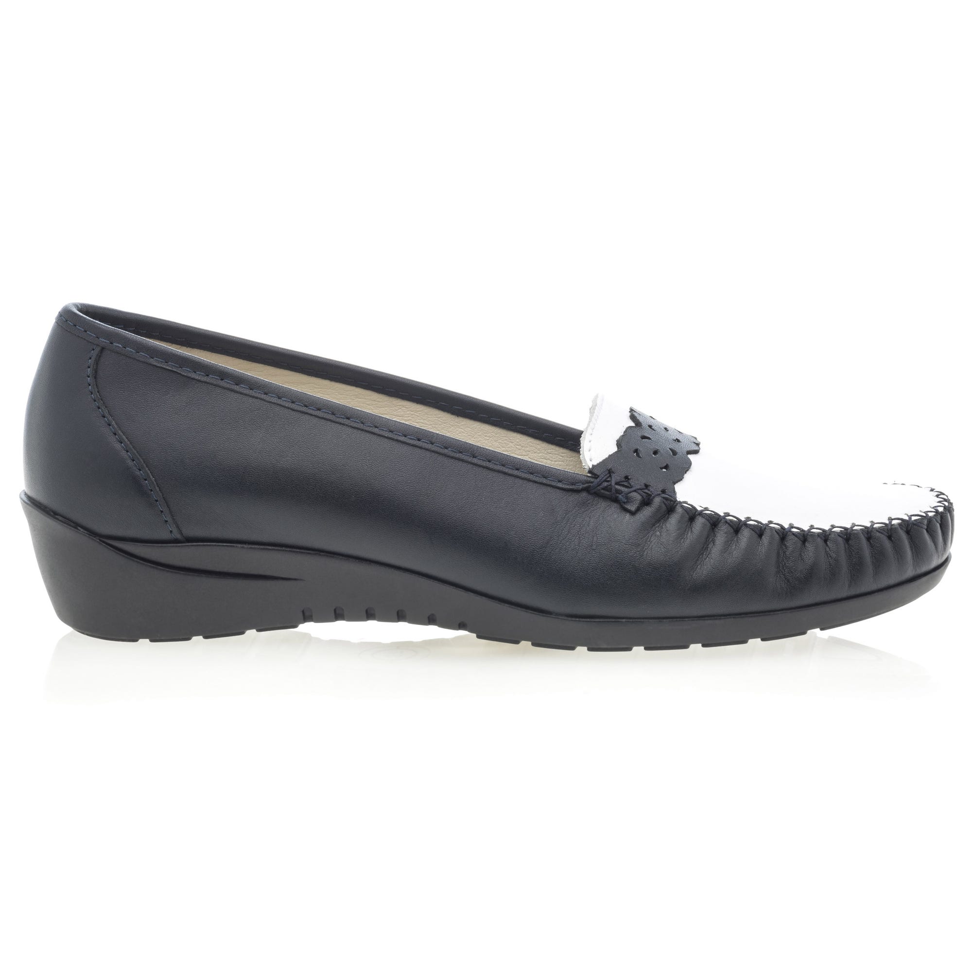 Mocassins pieds sensibles Femme en cuir bleu marine