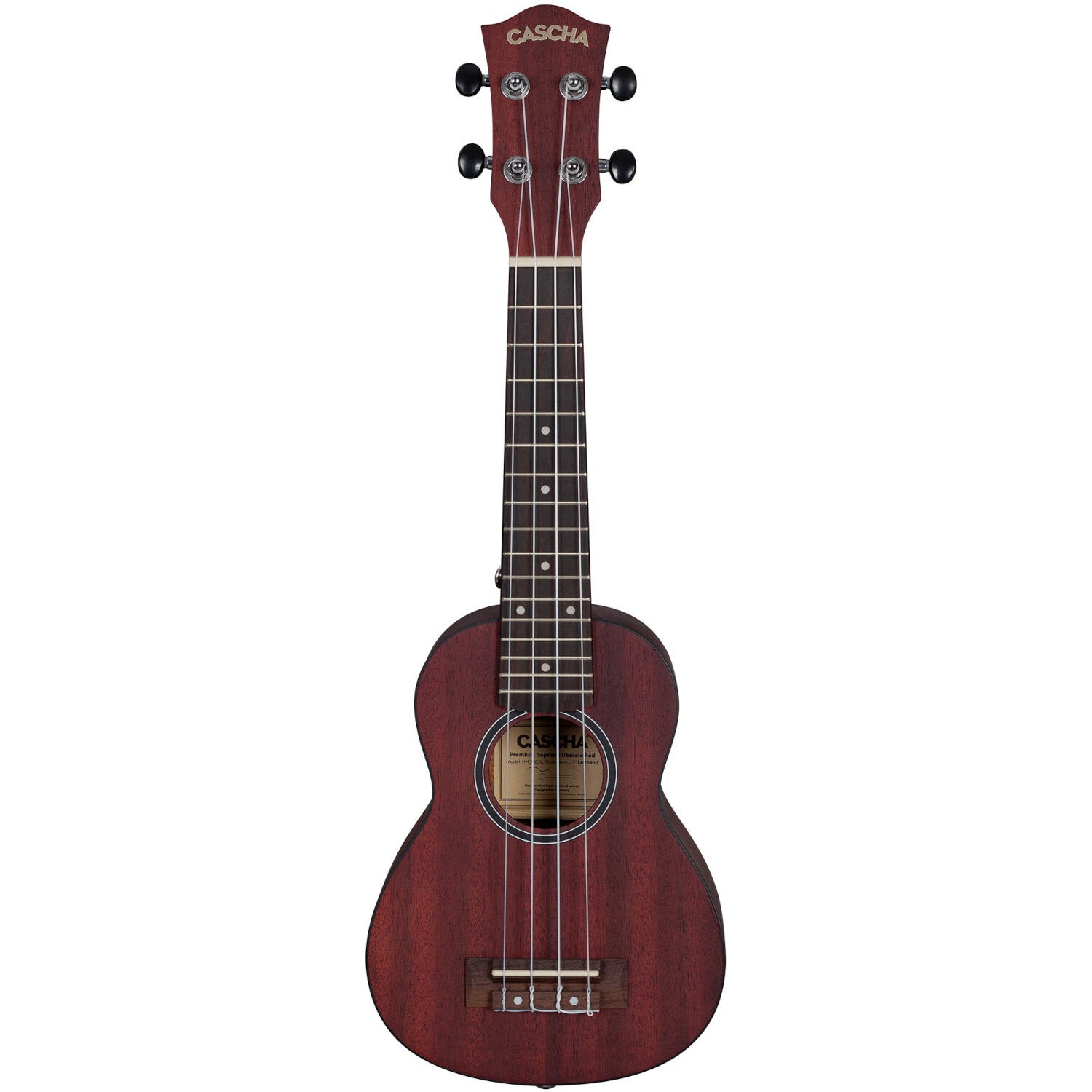 Cascha HH 2263L Premium Mahogany linkshandige sopraan ukelele set rood