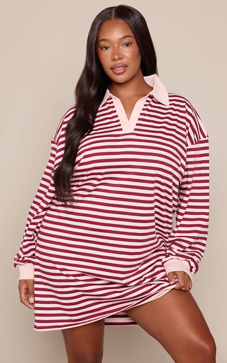 Rose Robe Rugby Rayée Grande Taille
