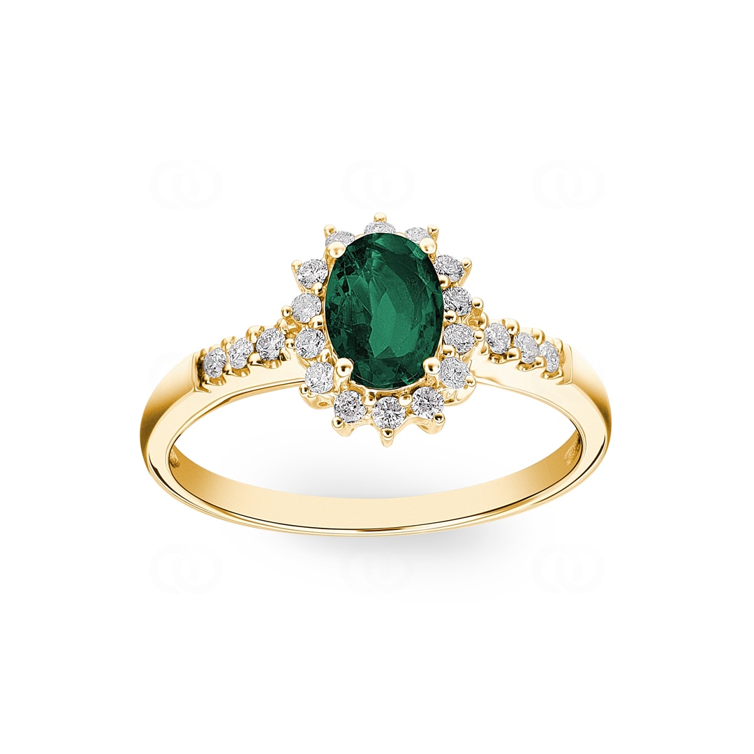 Entourage Ring 750/18 K Gelbgold mit Smaragd & Diamanten 0.19 ct H/si