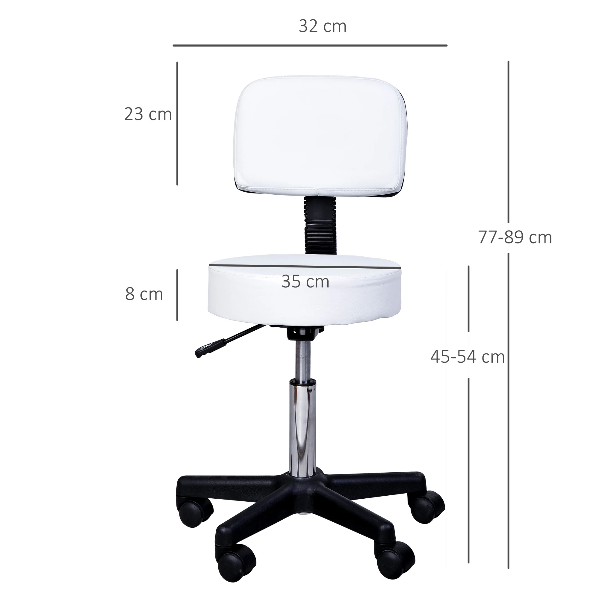 HOMCOM Rollhocker mit Lehne weiß 35 x (77-89) cm (ØxH)