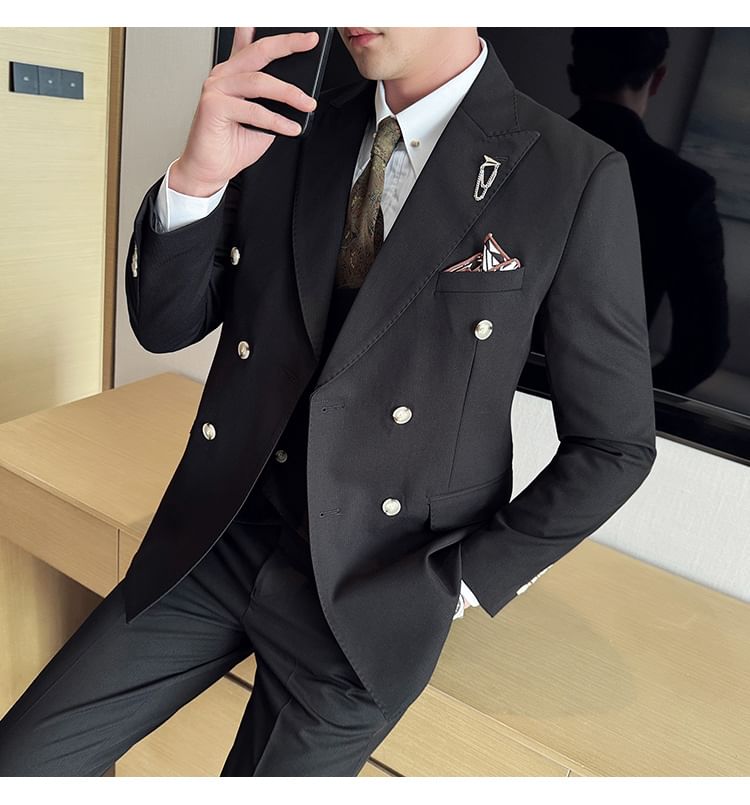 Blueforce - Set: Blazer met dubbele rij knopen en hoge revers + vest + rechte broek met hoge taille