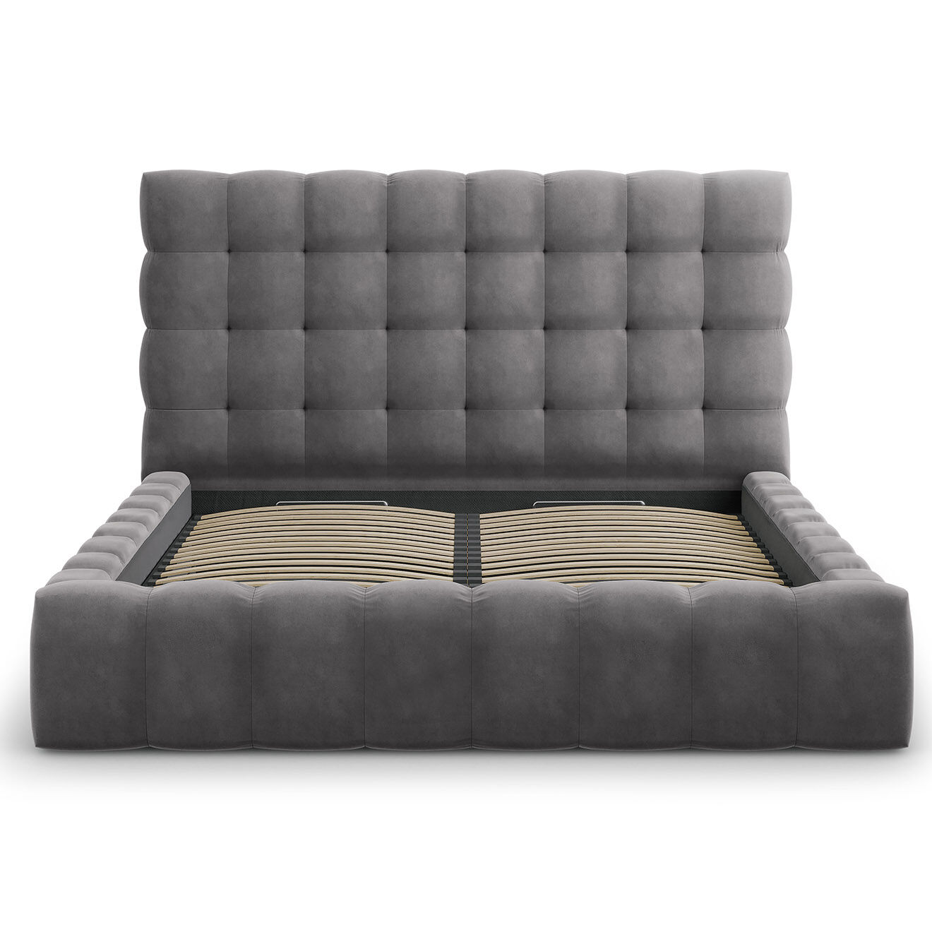 Cosmopolitan Design Lit avec coffre de rangement Bali Velours gris - 180x200 cm
