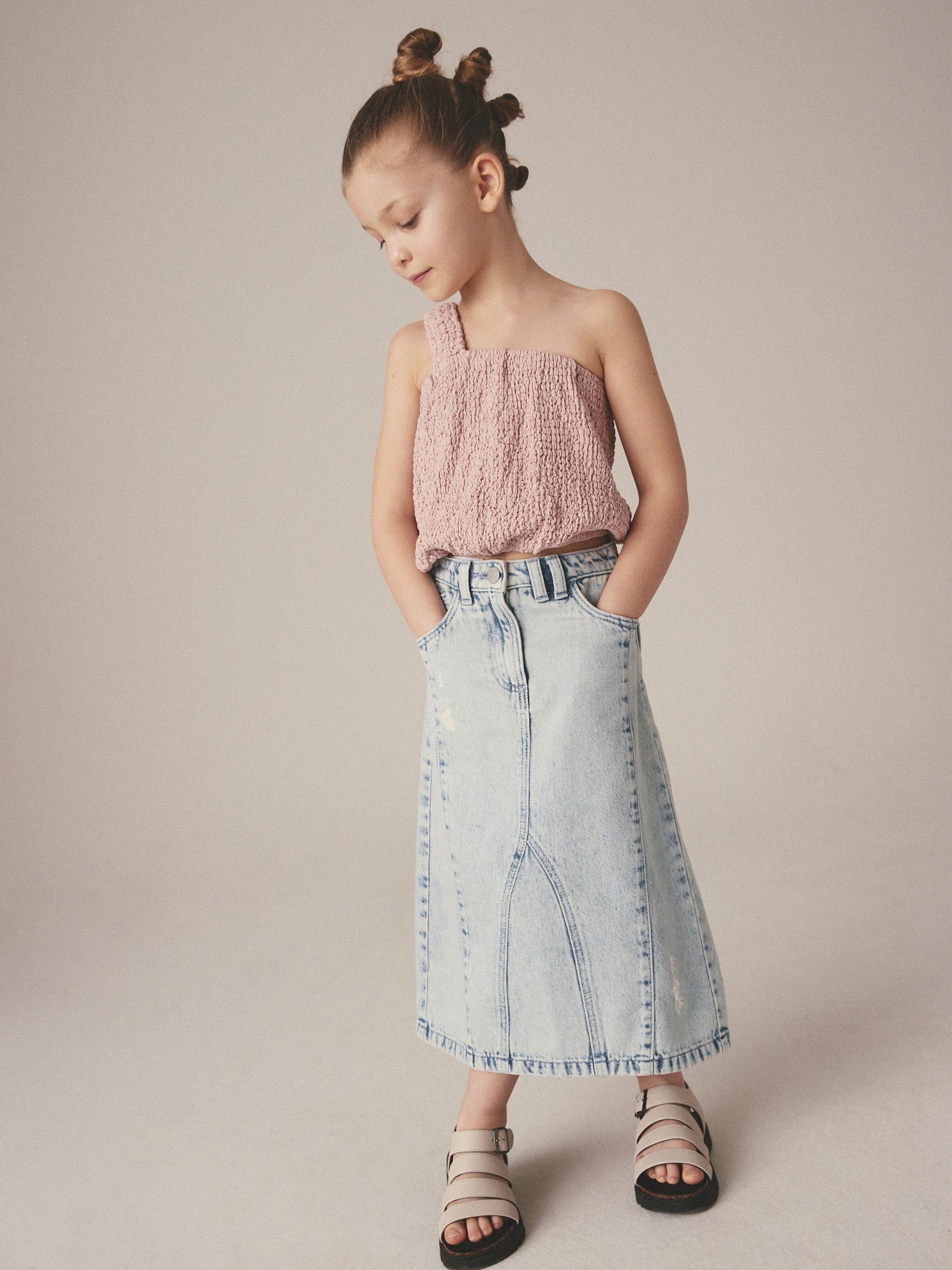 Roze - Bubble top met één schouder en textuur (3-16 jr)