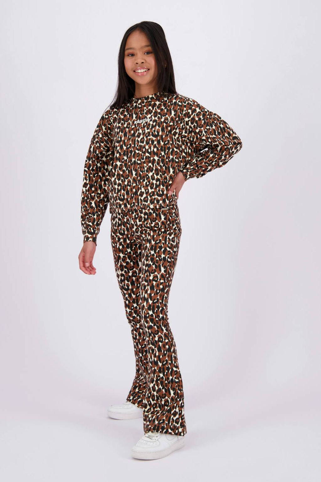 Raizzed sweater Hanna met panterprint bruin/beige