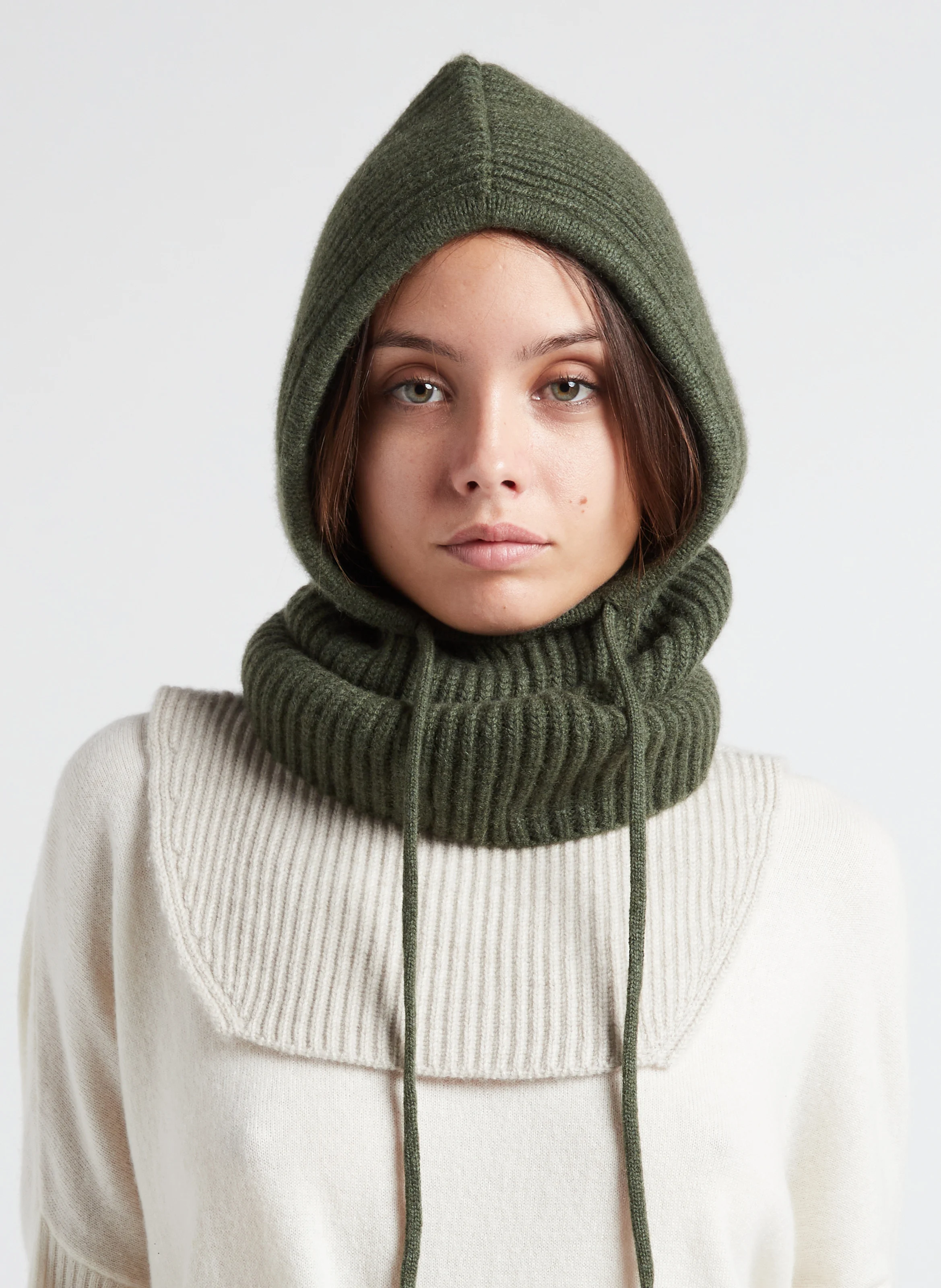 SYBEL - Cagoule en cachemire| Kaki