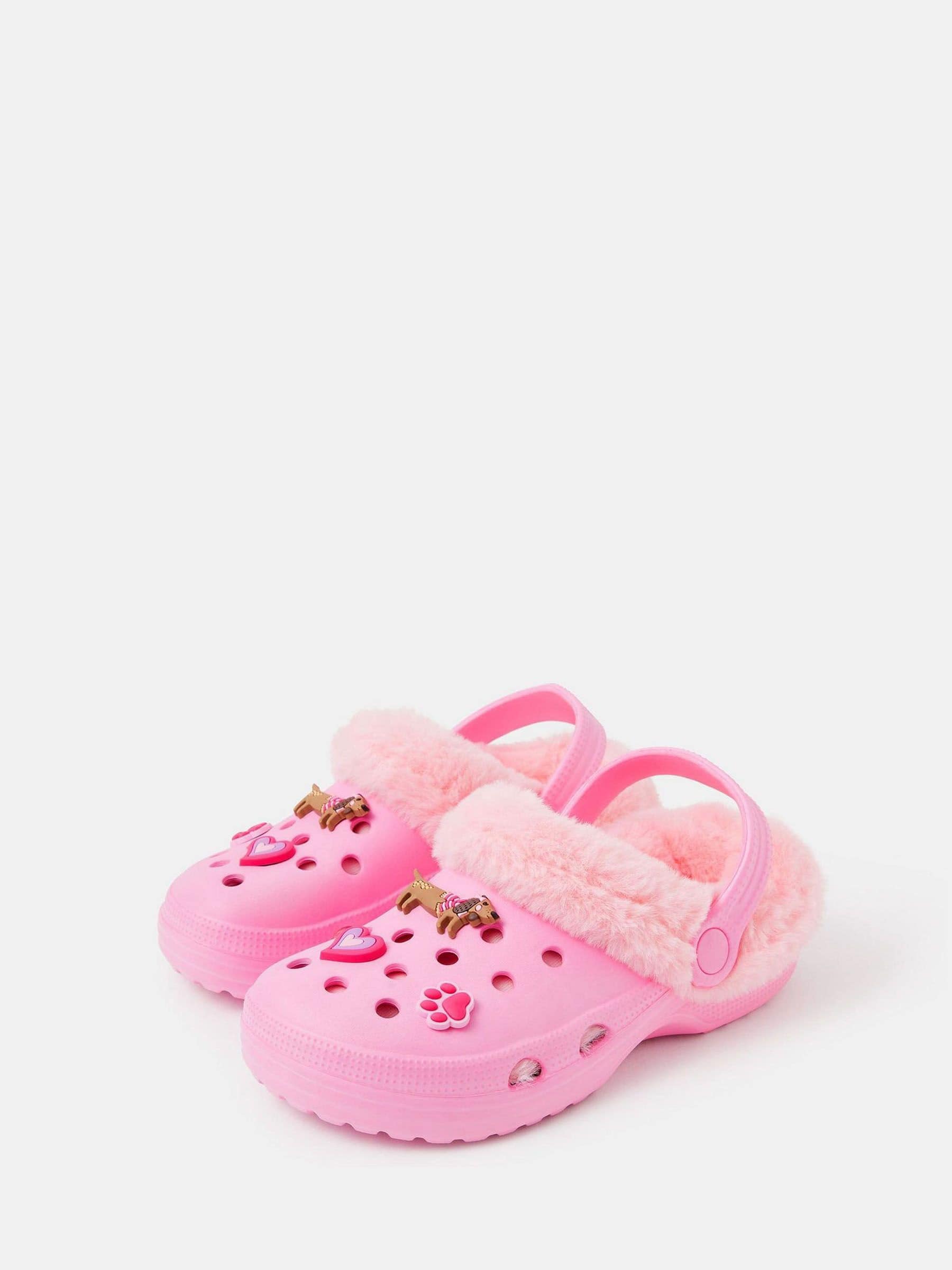 Angels By Accessorize Girls Dog Charm Faux Fur Lined Clogs