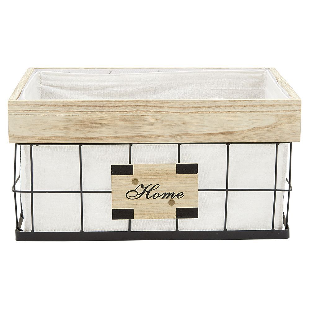 Panière déco naturel blanc et noir avec inscription Home L.40 cm