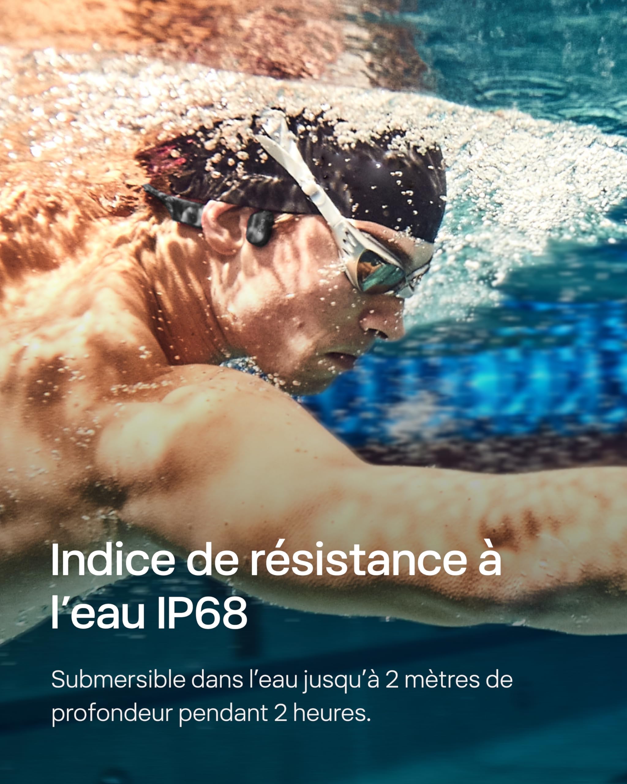 SHOKZ OpenSwim Casque à Conduction osseuse, Lecteur MP3 de Natation étanche IP68, écouteurs de Sport Oreilles Libres avec 4 GB de mémoire, 8H d’autonomie, Bouchons d’oreilles (sans Bluetooth), Noir