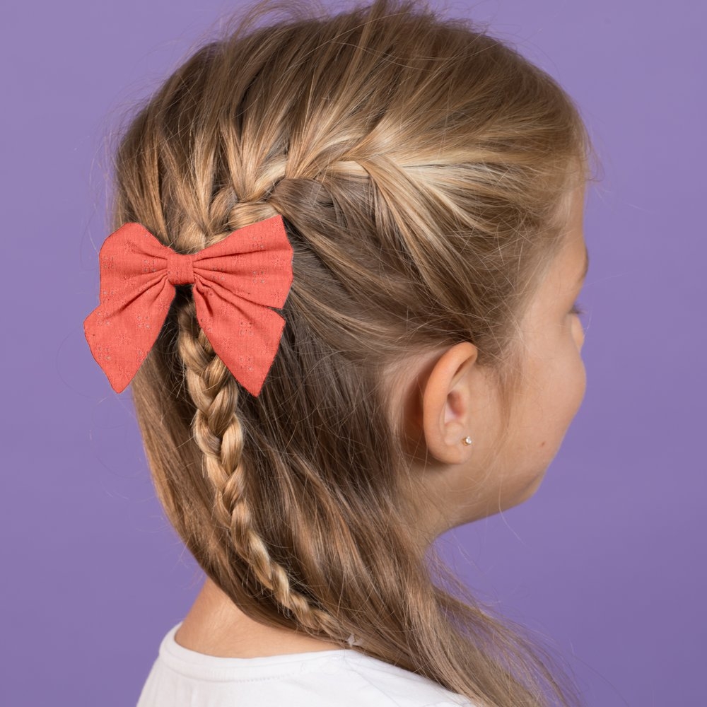 Barrette Noeud Papillon Gaze Dentelle Corail
