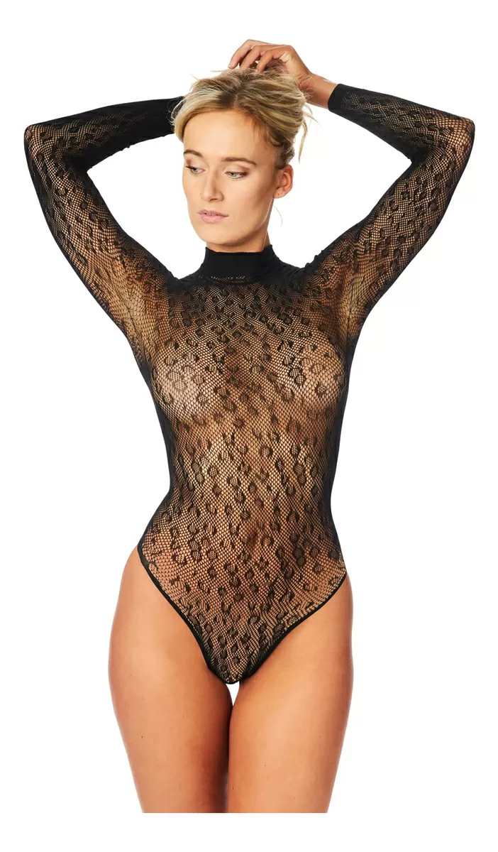 NORTIE Oda Leopard Bundløs Bodystocking - Sort - 1 stk.