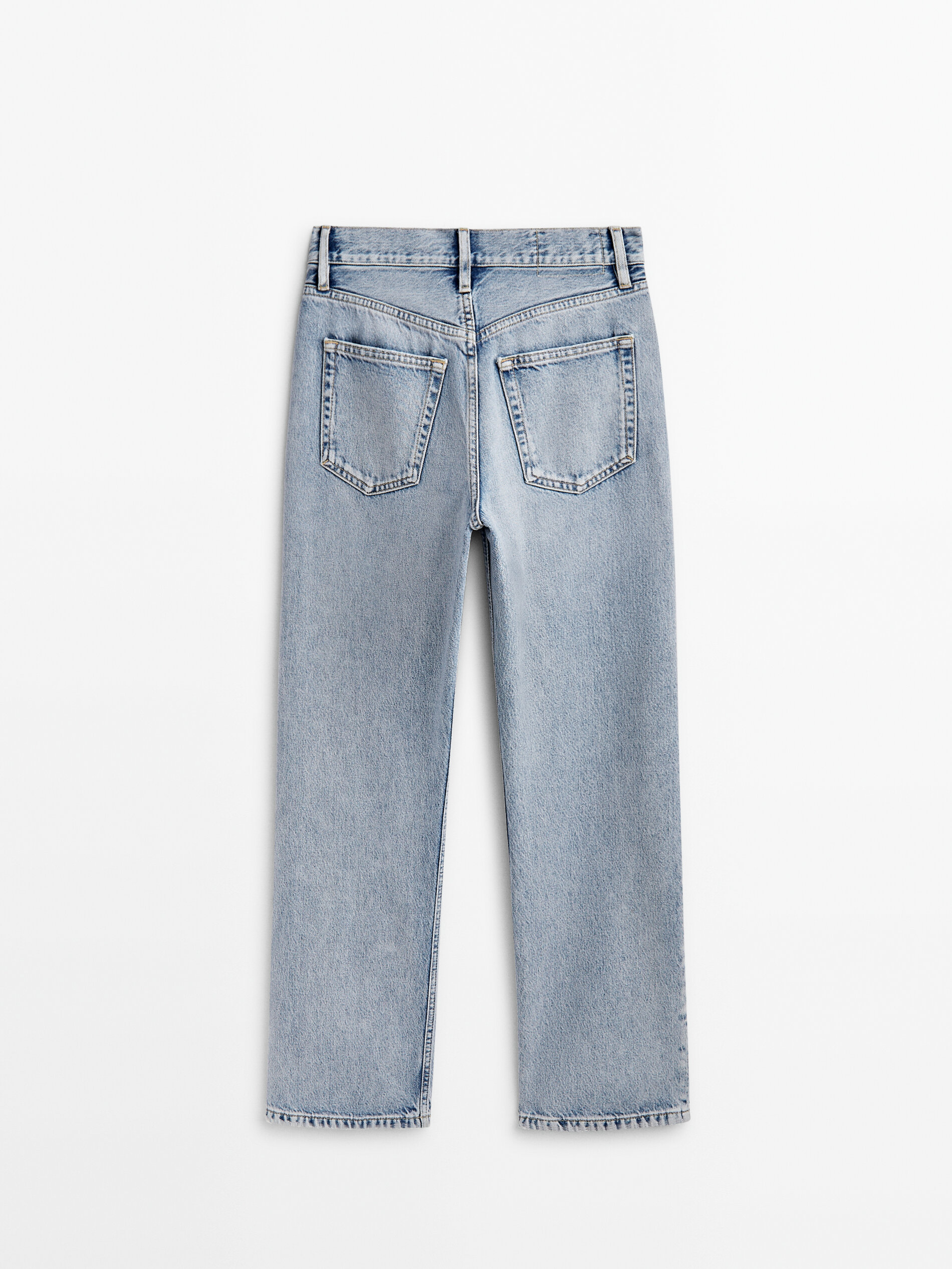 Calça vaquero tiro alto corte reto - Azul Claro