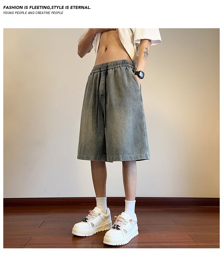 Posive - Gewassen denim shorts met trekkoordtaille
