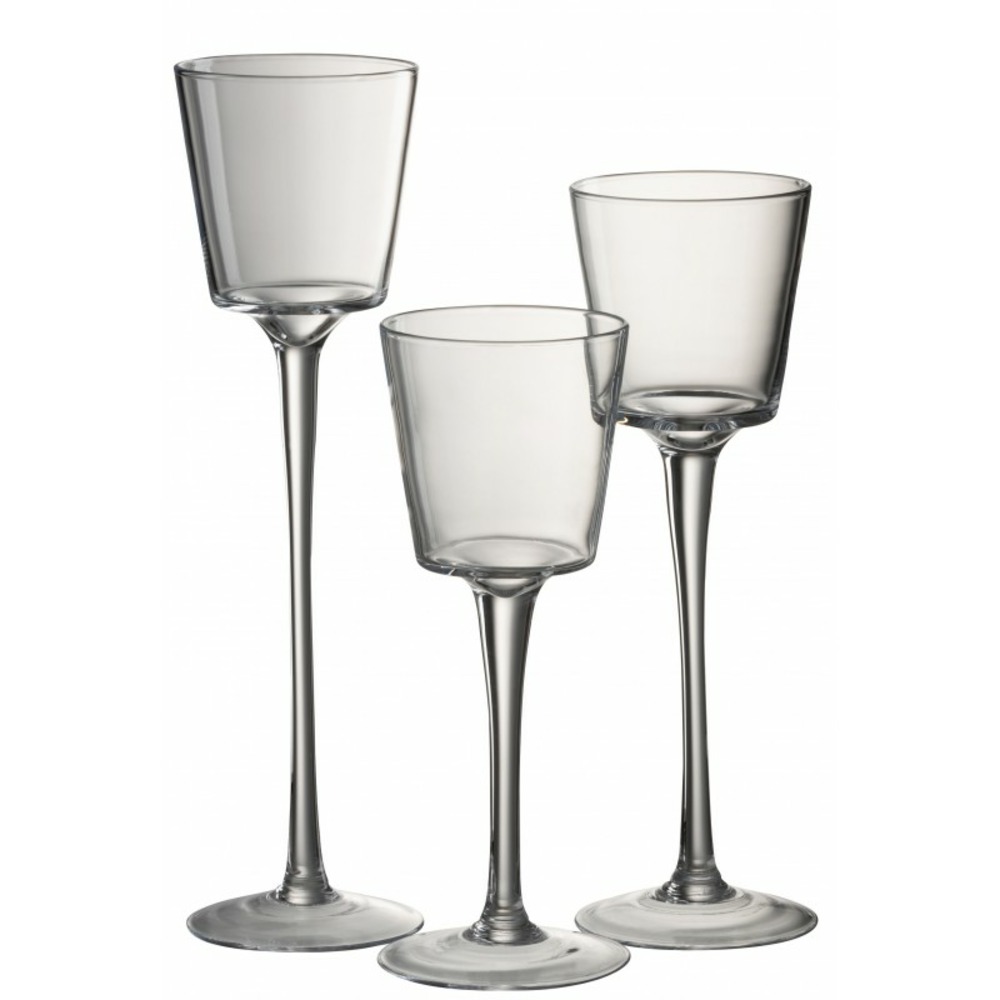 Bougeoir conique sur pied en verre transparent 11x11x40cm
