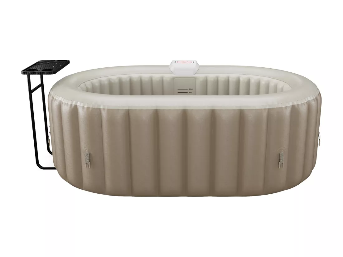 SPA gonflable ovale 2 places - L190 x P120 x H65 cm - 90 buses d'air - Taupe et beige - B-LUCKY II