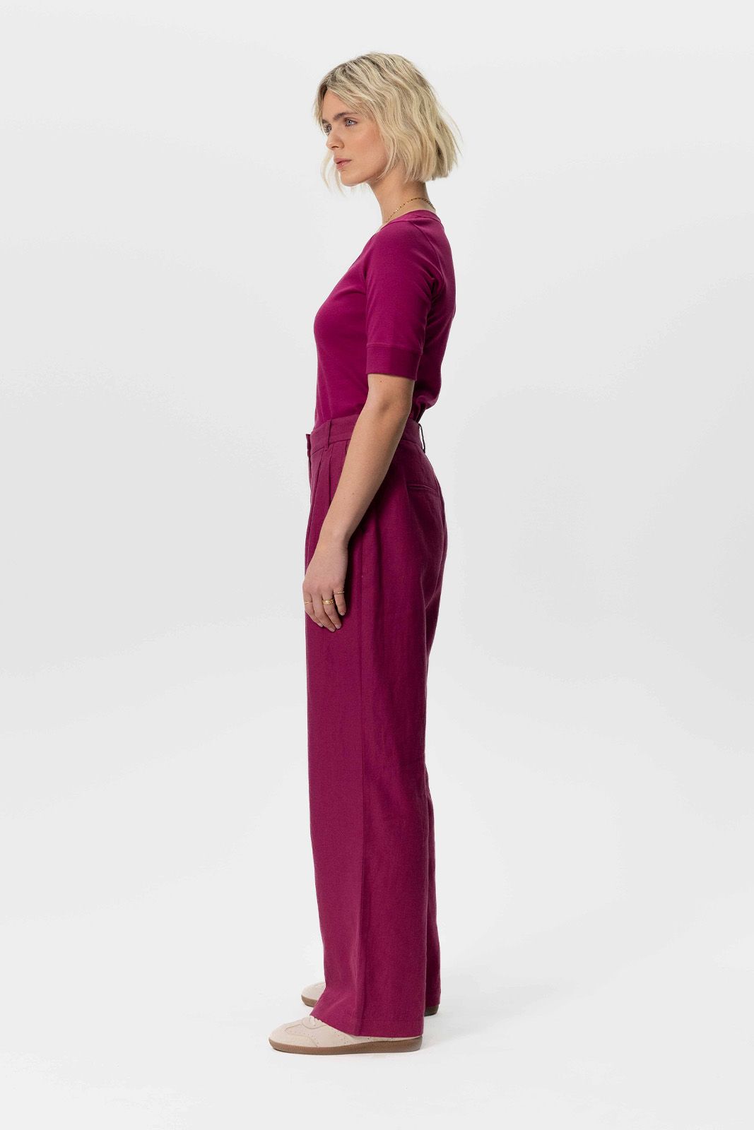 Paarse wide leg linnen pantalon