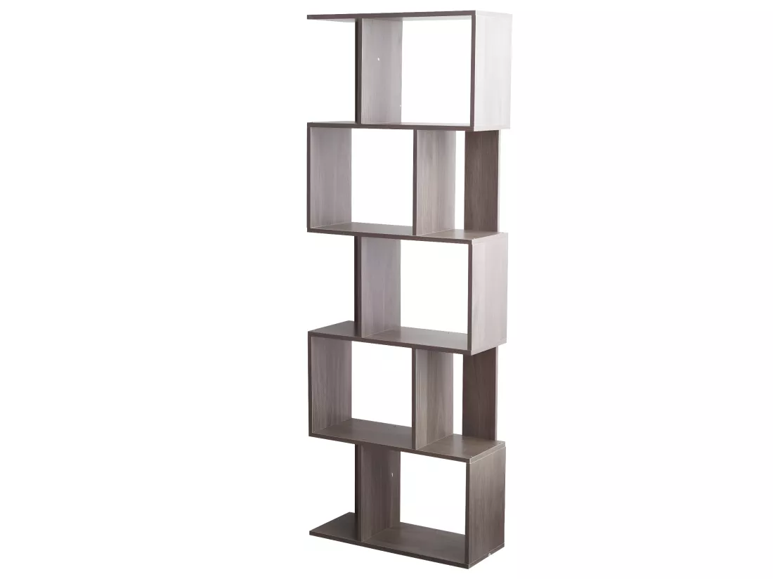 Bibliotheque 5 Etagères Mdf Gris Blanchi Bureau 169x60x24