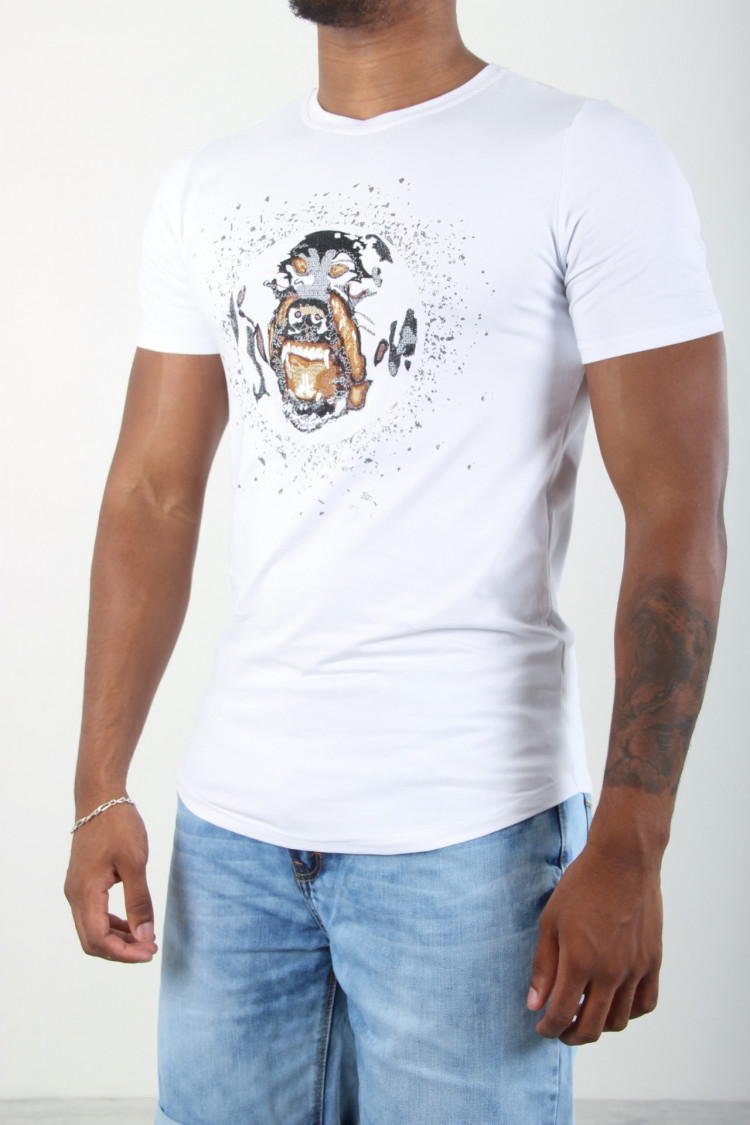 T-shirt chien brodé blanc