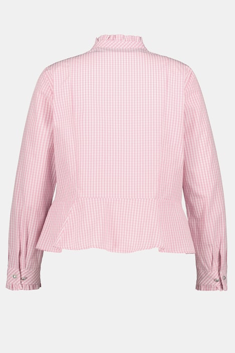 Bluse, Karo, Rüschen, Schößchen, V-Ausschnitt, Langarm