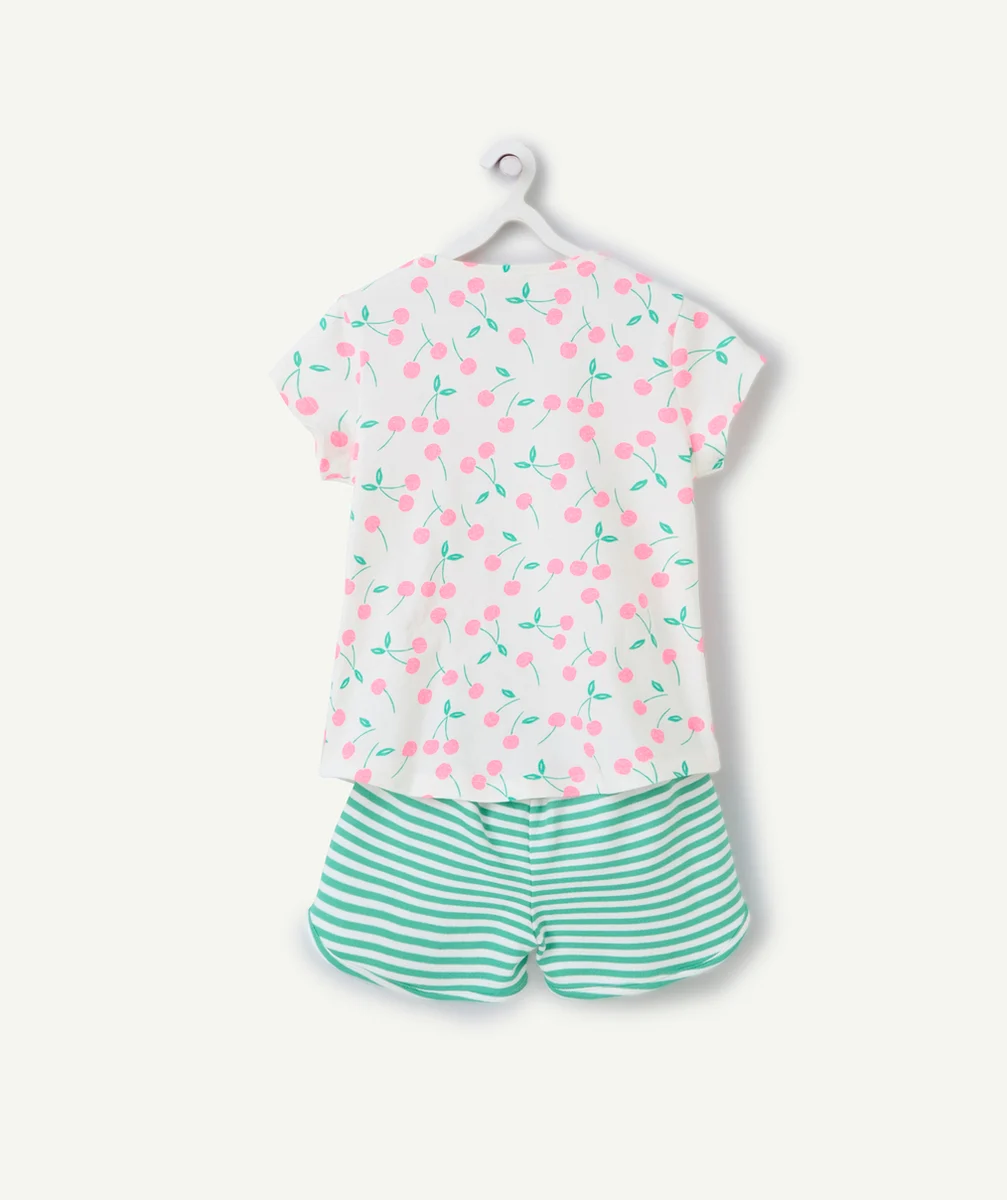 pyjama fille en coton bio imprimé rayé et cerise rose et vert