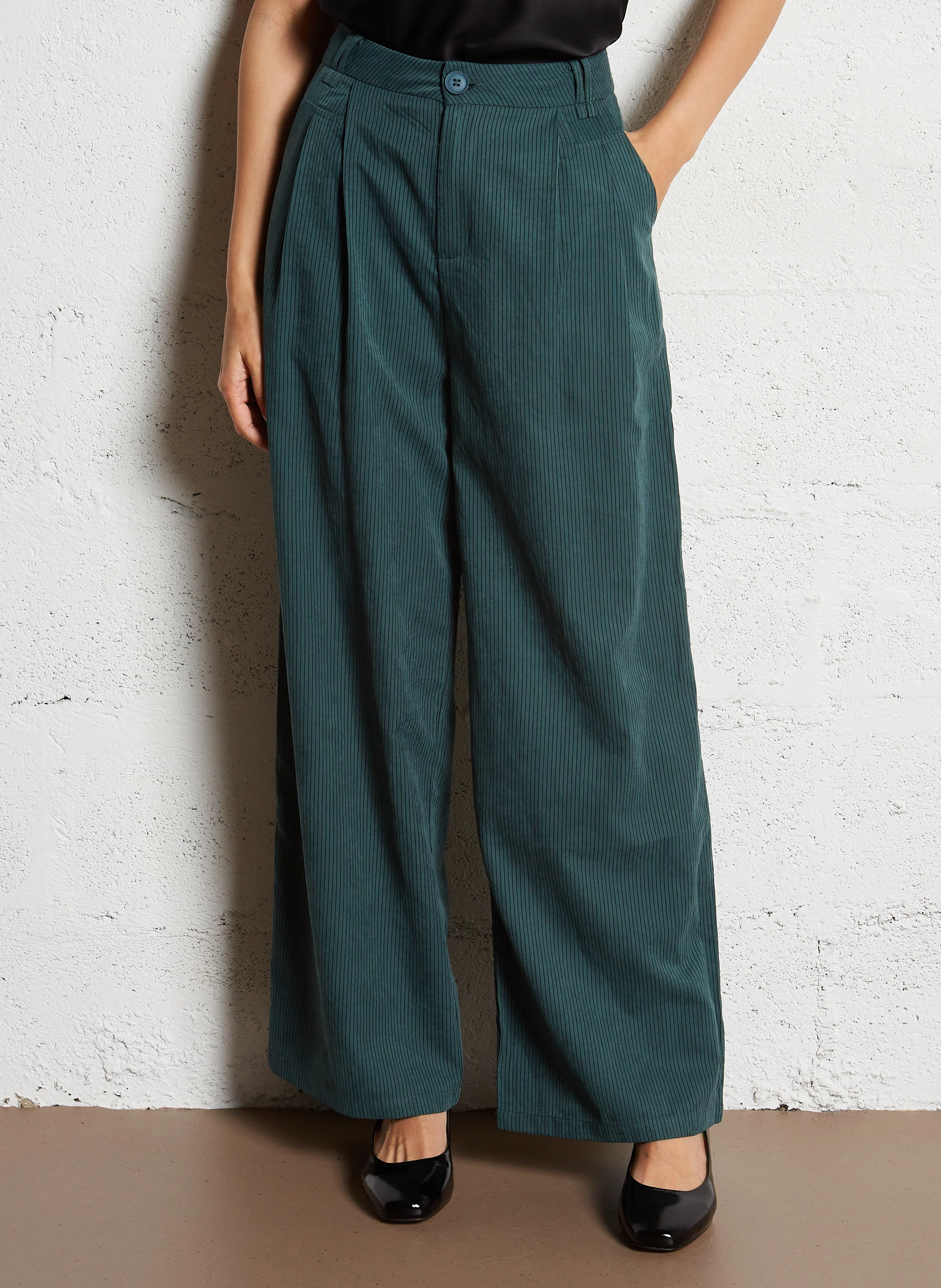 Pantalon large à rayures | Bleu