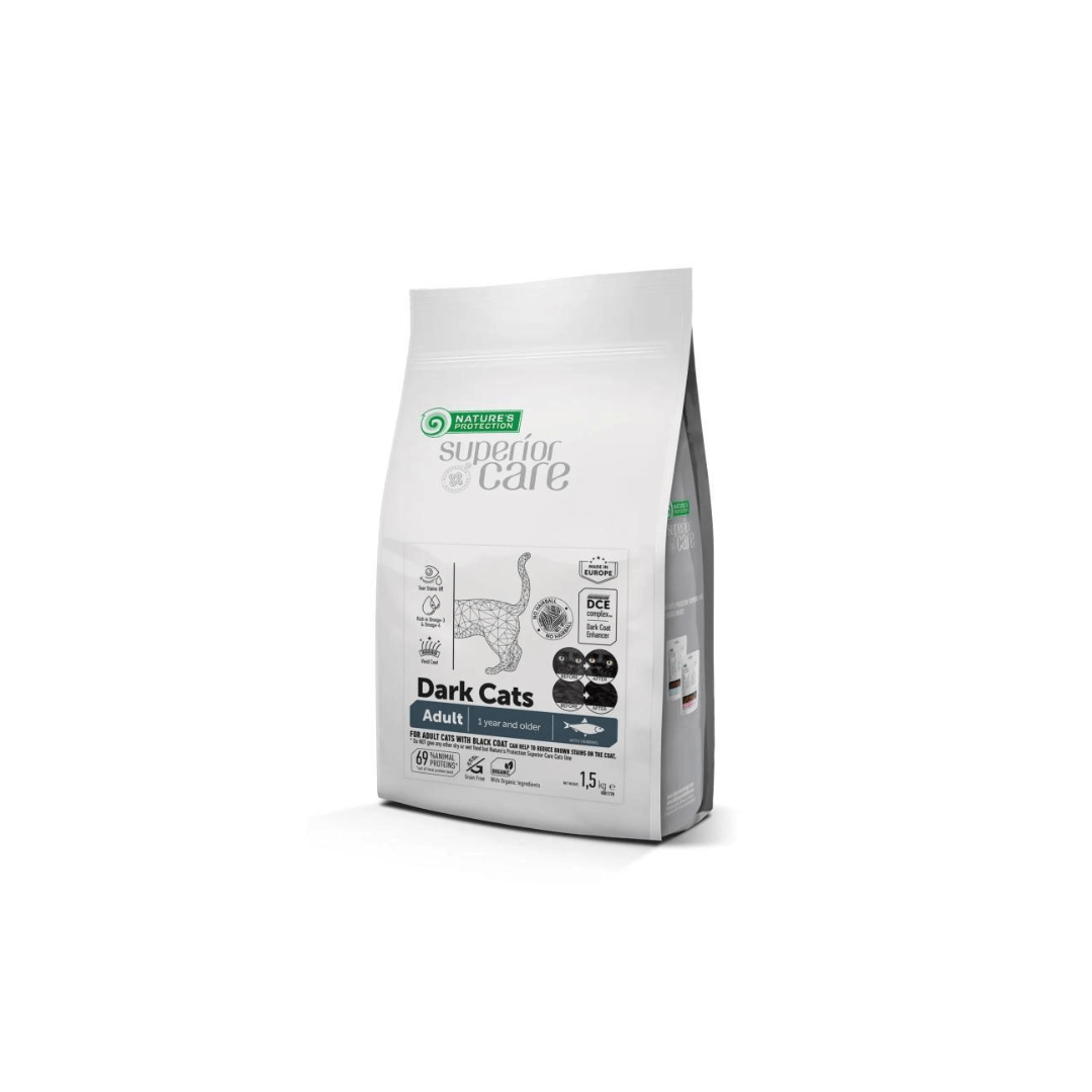 Ração Nature's Protection Dark Cat com Arenque, Sem Grãos, para Gatos Adultos, 1,5 kg