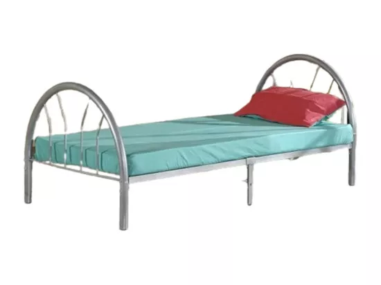 Lit avec sommier CAMILLE 90x200 en métal, coloris argent – 210 x 88 x 95 cm
