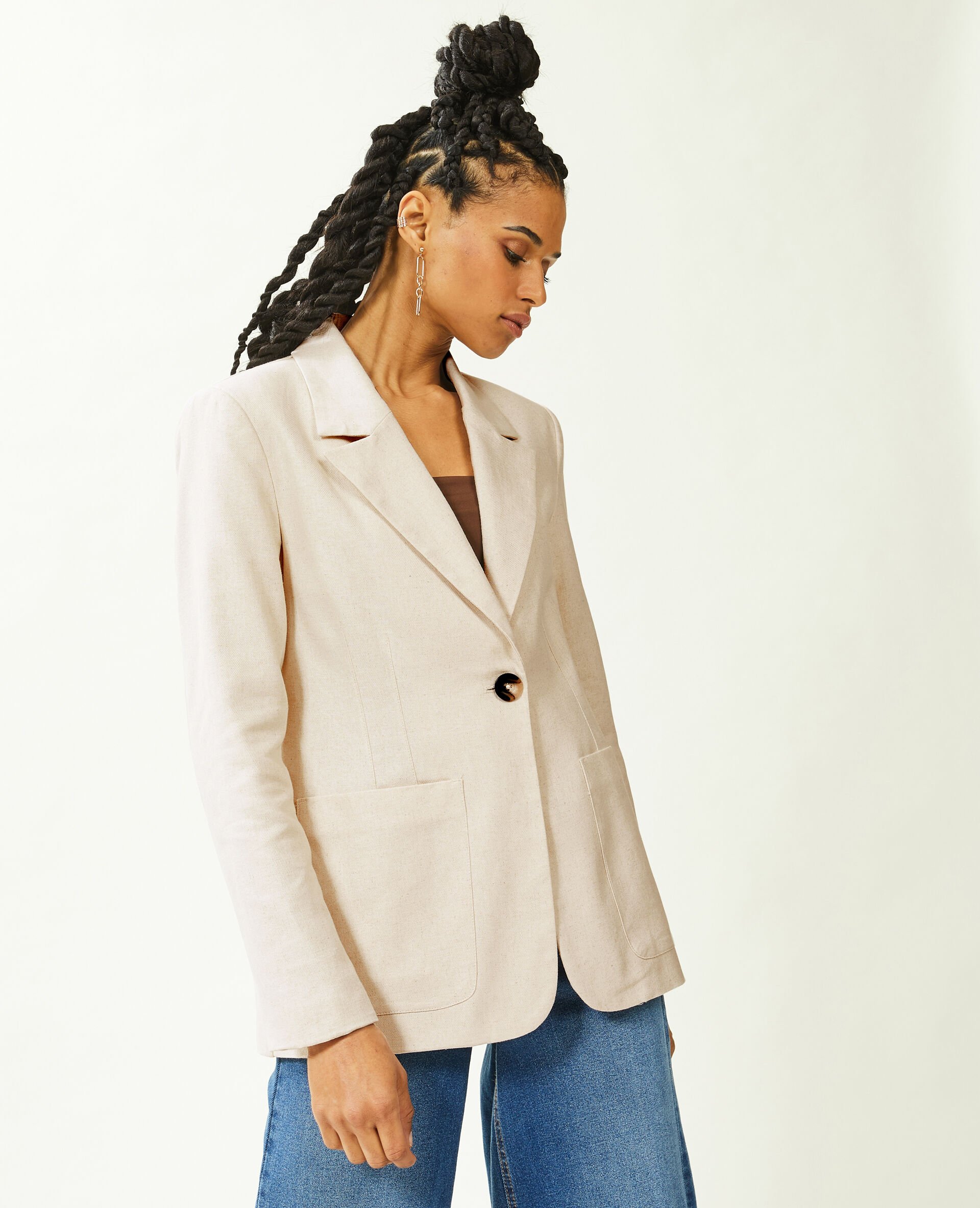Veste blazer en toile avec lin - Écru