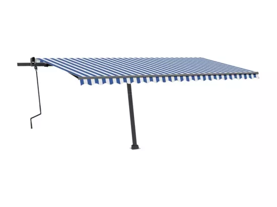 Auvent manuel rétractable sur pied 500x350 cm Bleu/Blanc