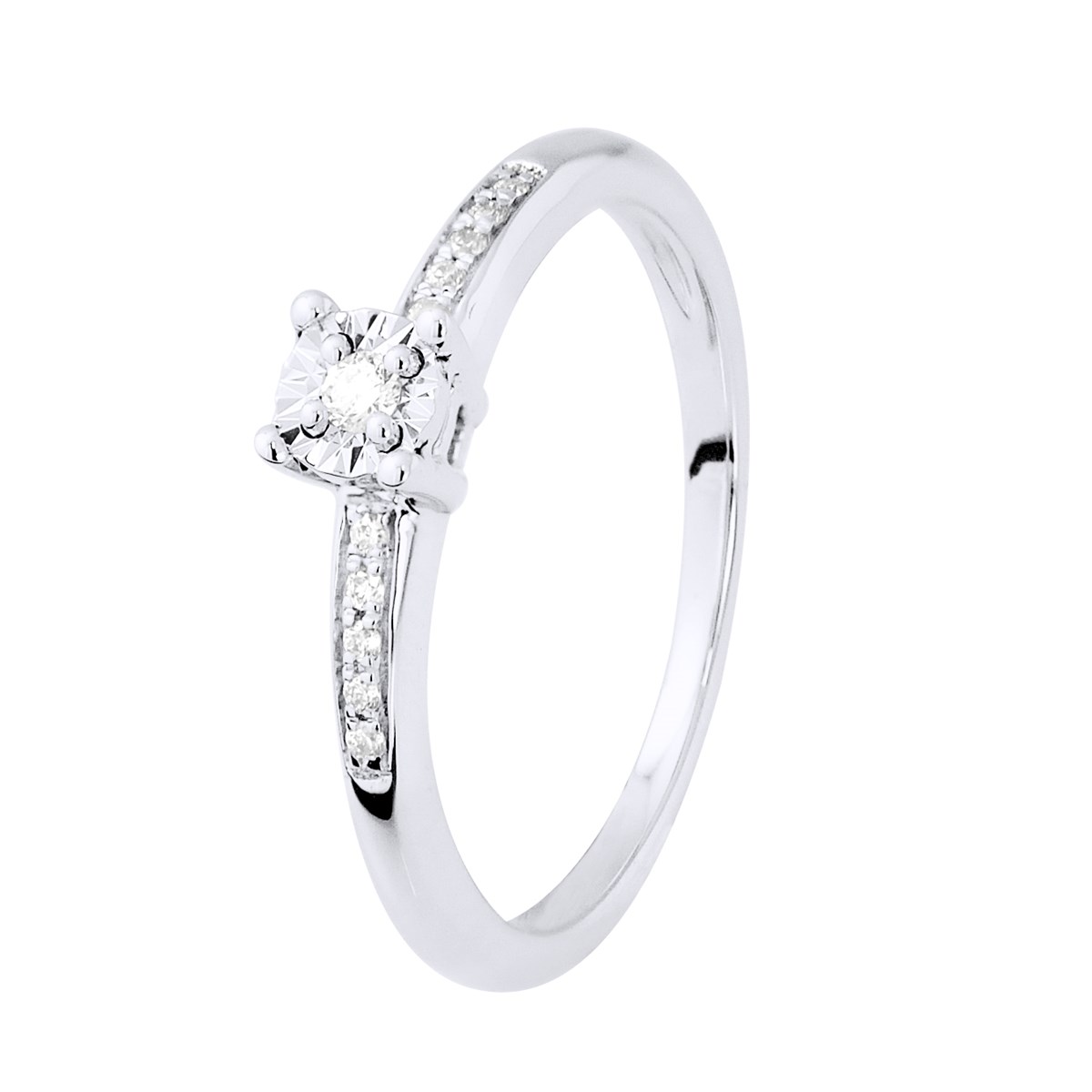 Solitaire Diamant épaulé 0,070 Cts Illusion 1 Ct serti 4 griffes Or Blanc