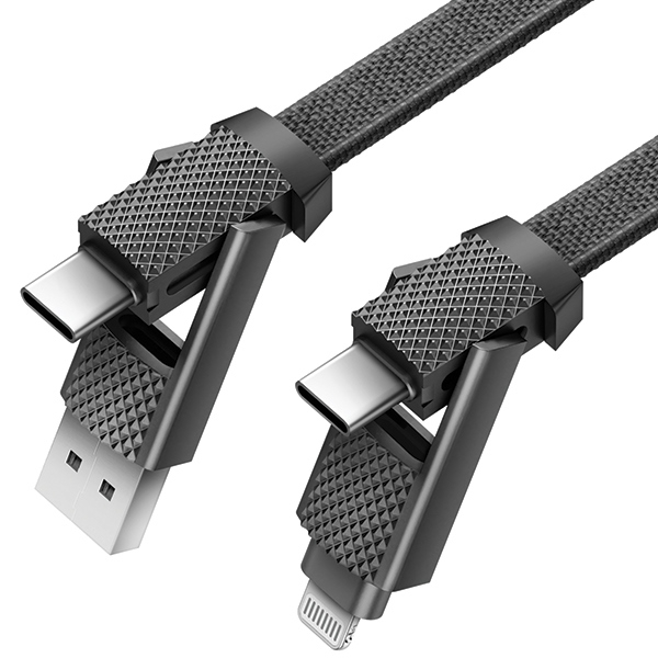 Bazic (by Energea) - (15cm) 60W 2in1 USB C / USB A auf USB C / Lightning GoCharge Ladekabel Fast Charging PD Datenkabel (CBL-GC4N1-BLK015) - Schwarz