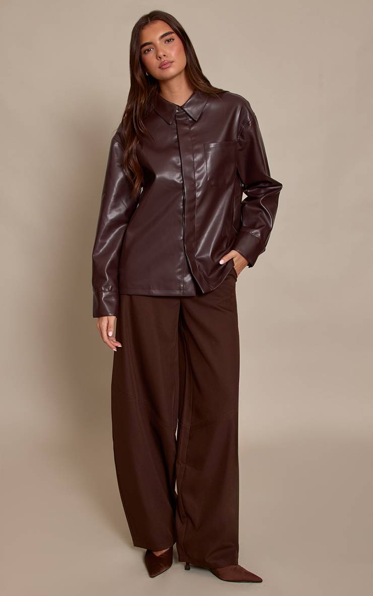 Marron Chemise Marron Foncé En Synthétiquecuir Avec Détail De Poches