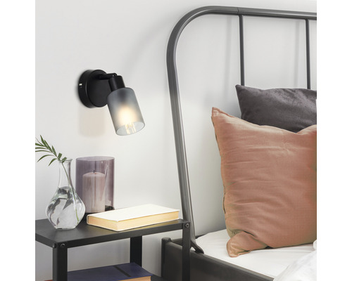 Wandspot, 1-lichts, HxBxD 13x8x16 cm, zwart/rookglas
