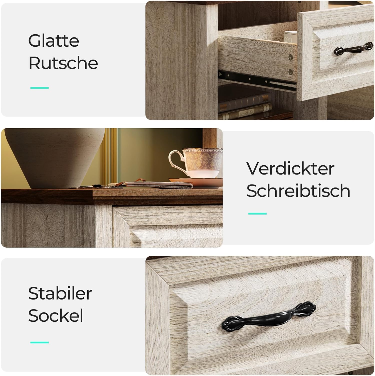 LINSY HOME Nachttisch 2er Set, Farmhouse Holz Nachttisch mit Open Storage Regal, Nachttische mit Steckdose, Beistelltisch Endtisch für Schlafzimmer Wohnzimmer Sofa Couch Büro 48 x 40 x 53 cm, Beige