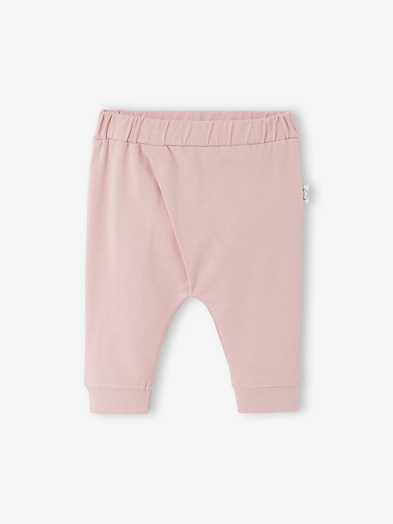 Calça de malha leve para recém-nascido, rosa médio, lisa.