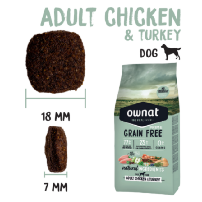 Ownat Prime Grain Free Adult sans céréales au poulet & dinde pour chien adulte