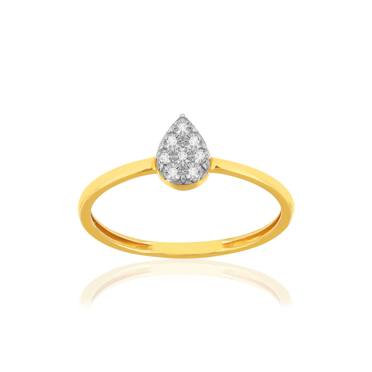 Bague or 375 2 tons diamants, motif goutte