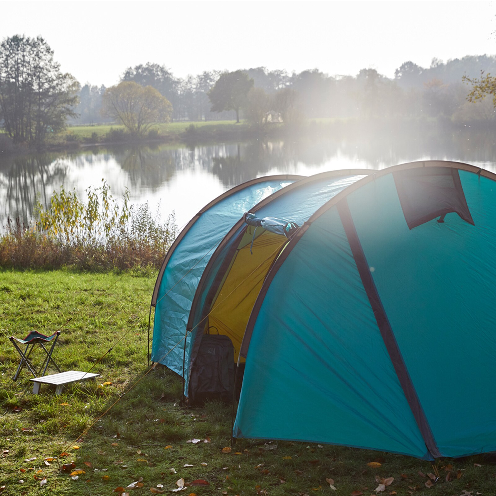 GRAND CANYON Tunelzelt Robson 4 Personen Zelt Familien Camping Leicht Vorraum Farbe: Blue Grass