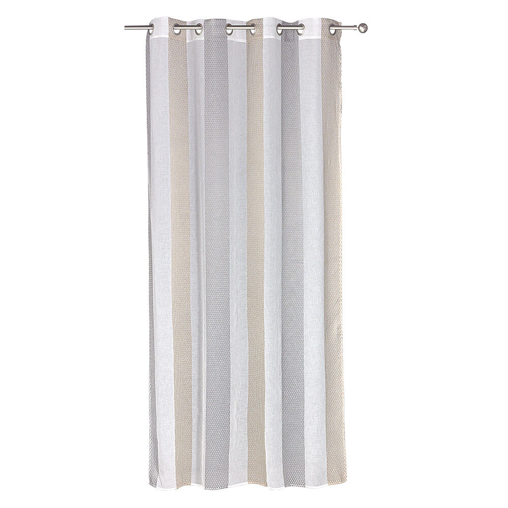 Voilage à oeillets jacquard blanc bande verticales gris et taupe
