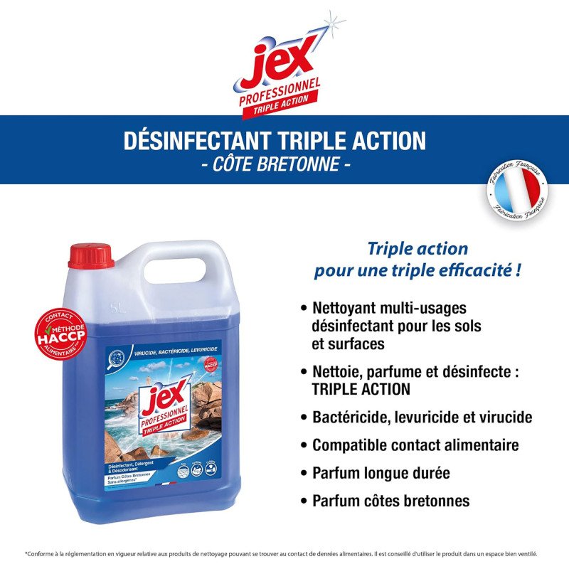 Nettoyant désinfectant Jex professionnel Triple Action Côtes bretonnes - Bidon de 5 L