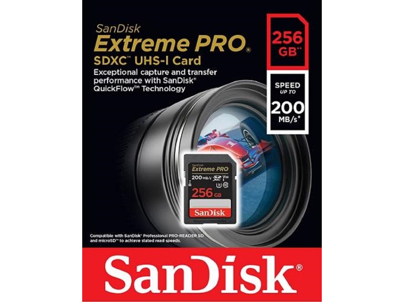 CARTÃO MEMÓRIA SANDISK EXTREME PRO SDXC256GB-200MB/S