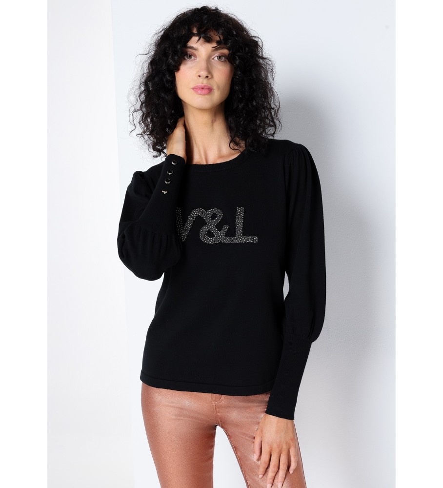 Victorio & Lucchino, V&L Jersey pérolas no peito com botões em manga preta