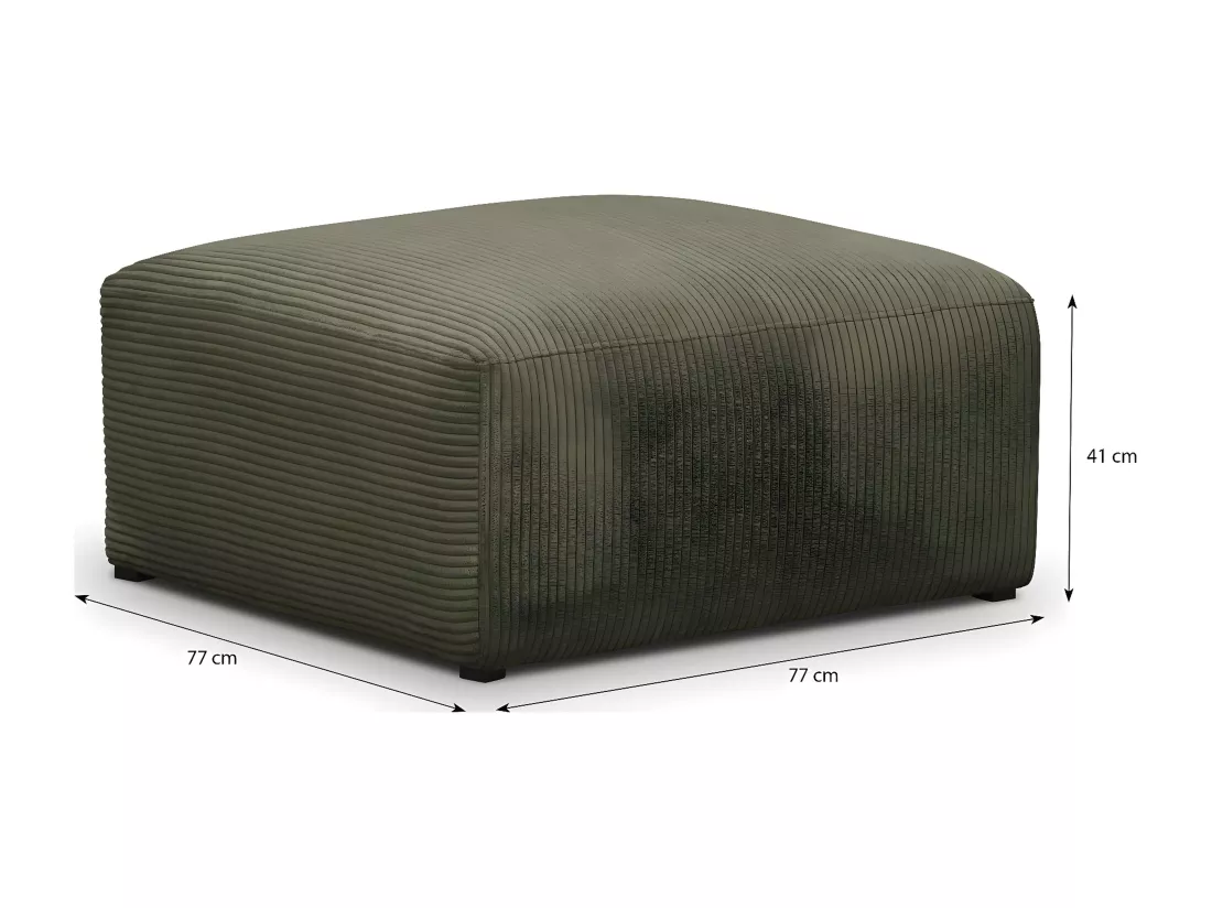 Pouf / repose-pieds modulable en velours côtelé vert kaki - Modulo
