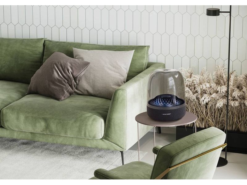 Harman/Kardon Aura Studio 4 Schwarz Bluetooth-Lautsprecher mit transparenter Kuppel und thematischer Beleuchtung
