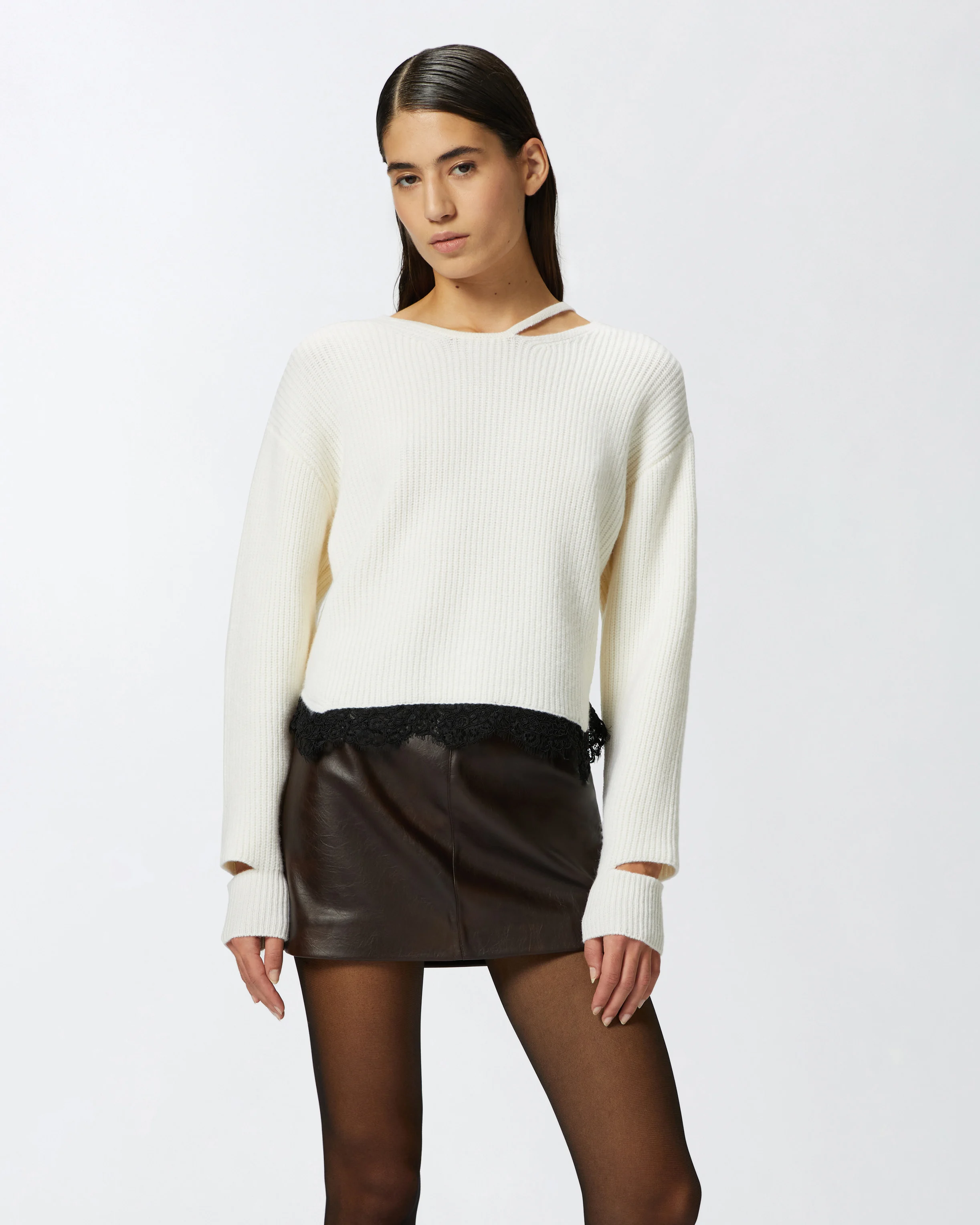 Pull en côtes avec base | Blanc
