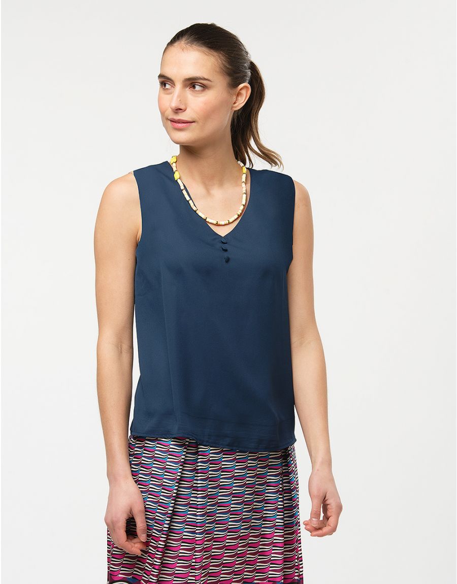 Top en voile bleu