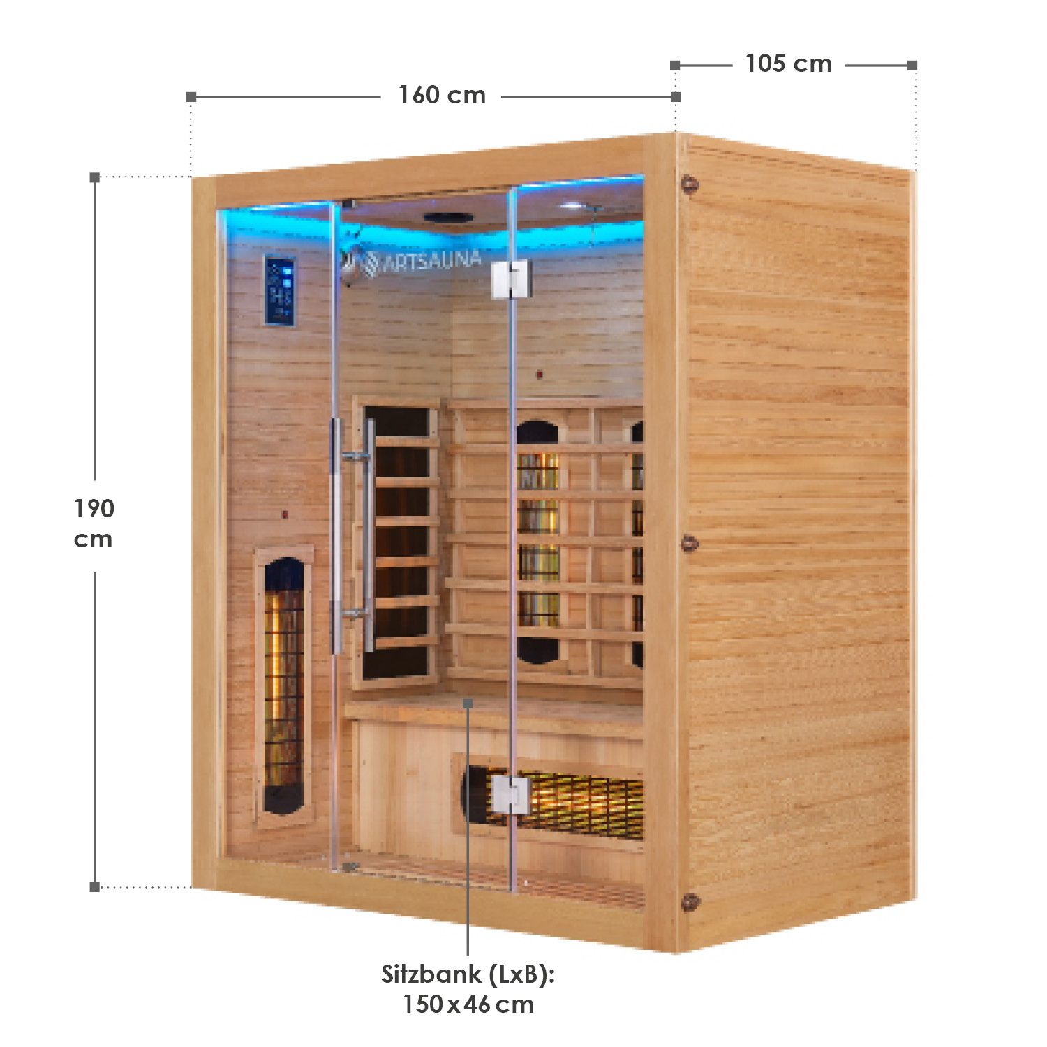 Artsauna Infrarotkabine Kiruna160 Dual Technologie – 6 Vollspektrumstrahler & 3 Flächenstrahler