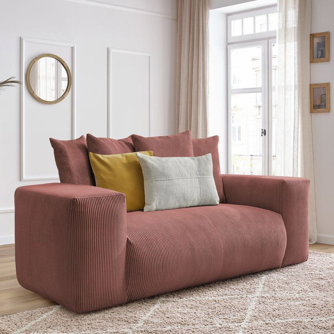 Bobochic Canapé 2 places moelleux voltaire rose - 220x124x75 cm